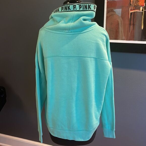 PINK Victoria’s Secret mint logo cowl neck sweatshirt. Small. - Picture 5 of 6